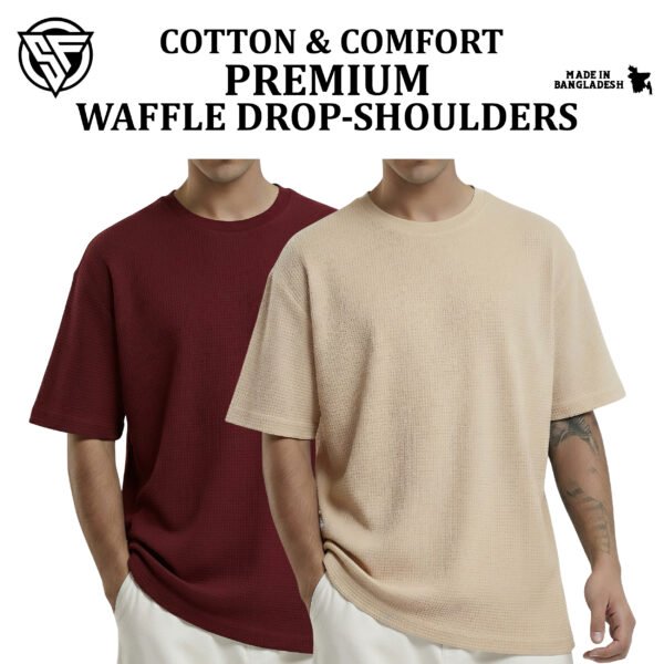 Premium Waffle Drop Shoulder Maroon-Biscuit