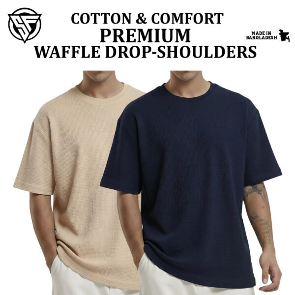 Premium Waffle Drop Shoulder Biscuit-Navy Blue
