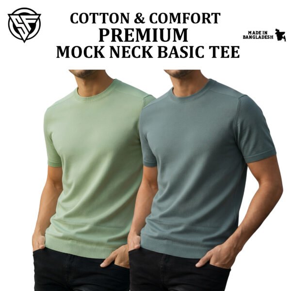 Premium Mock Neck Basic T-Shirt- Lemon-Pastle