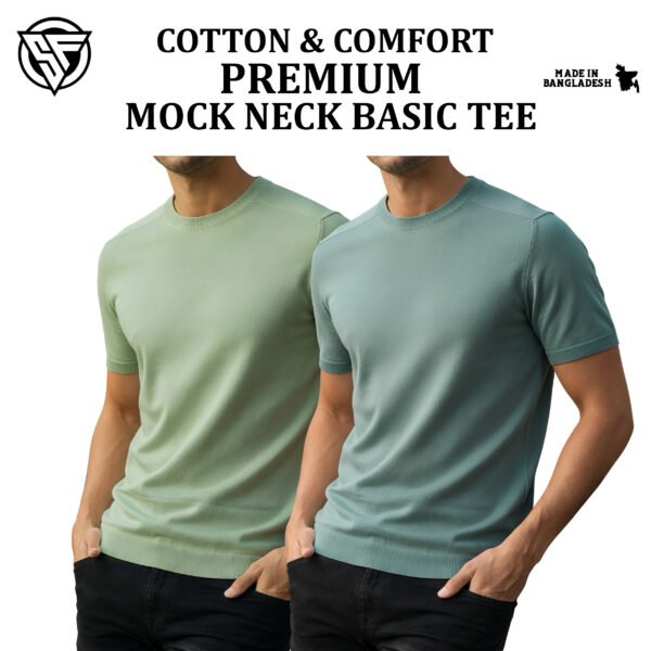 Premium Mock Neck Basic T-Shirt- Lemon-Mint