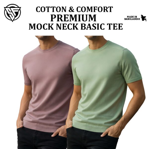 Premium Mock Neck Basic T-Shirt- Brick-Lemon