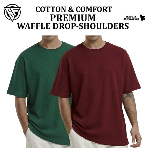 Premium Waffle Drop Shoulder Green-Maroon
