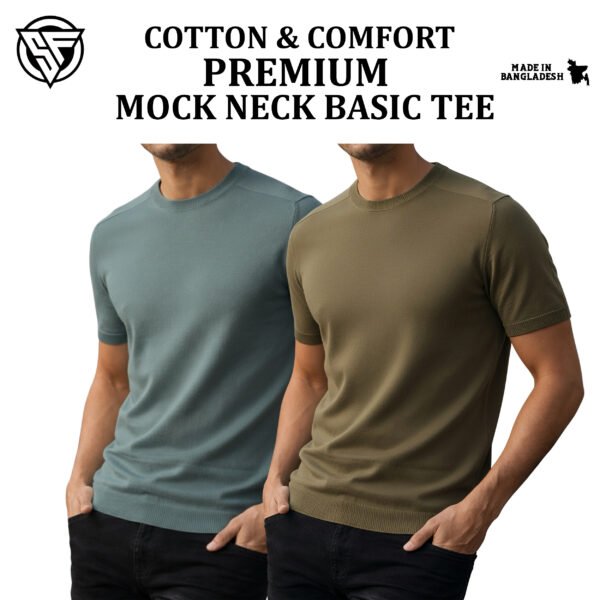 Premium Mock Neck Basic T-Shirt- Pastle-Boil Olive