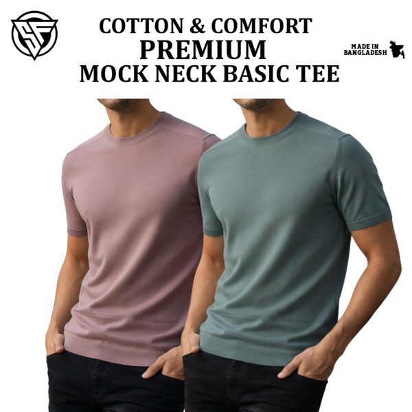 Premium Mock Neck Basic T-Shirt- Brick-Pastle