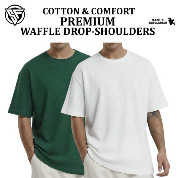 Premium Waffle Drop Shoulder Green-White