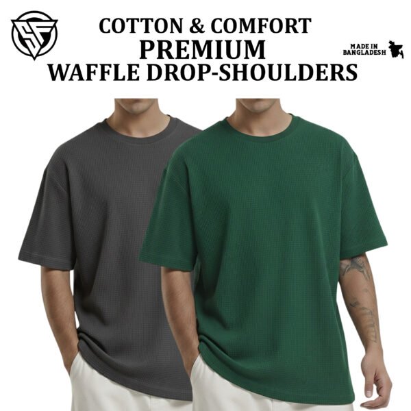 Premium Waffle Drop Shoulder Charcoal-Green