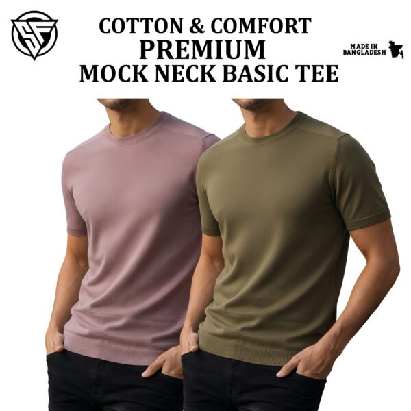 Premium Mock Neck Basic T-Shirt- Brick-Boil Olive