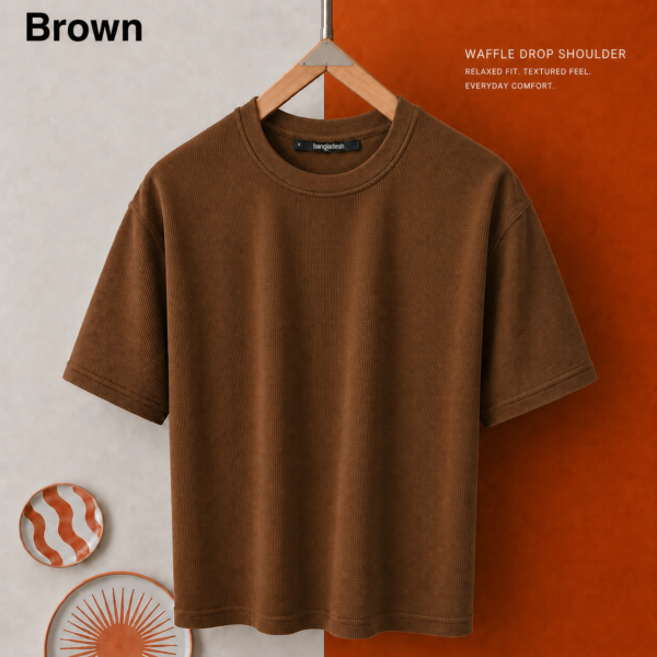 Premium Waffle Drop Shoulder Brown