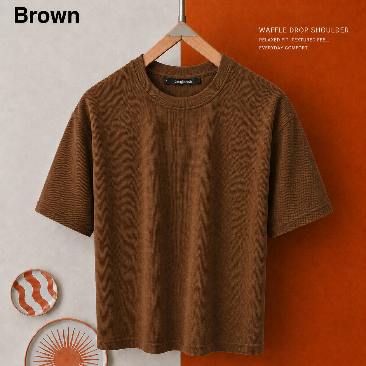 Premium Waffle Drop Shoulder Brown
