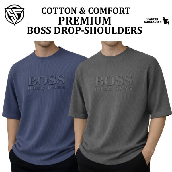 Premium Boss Drop Shoulder Blue-Charcoal