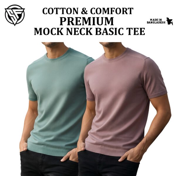 Premium Mock Neck Basic T-Shirt- Mint-Brick