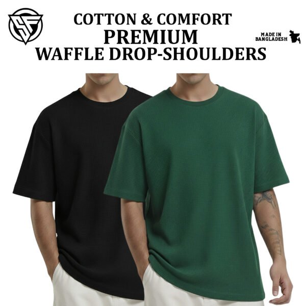 Premium Waffle Drop Shoulder Black-Green