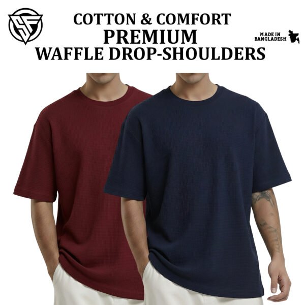 Premium Waffle Drop Shoulder Maroon-Navy Blue
