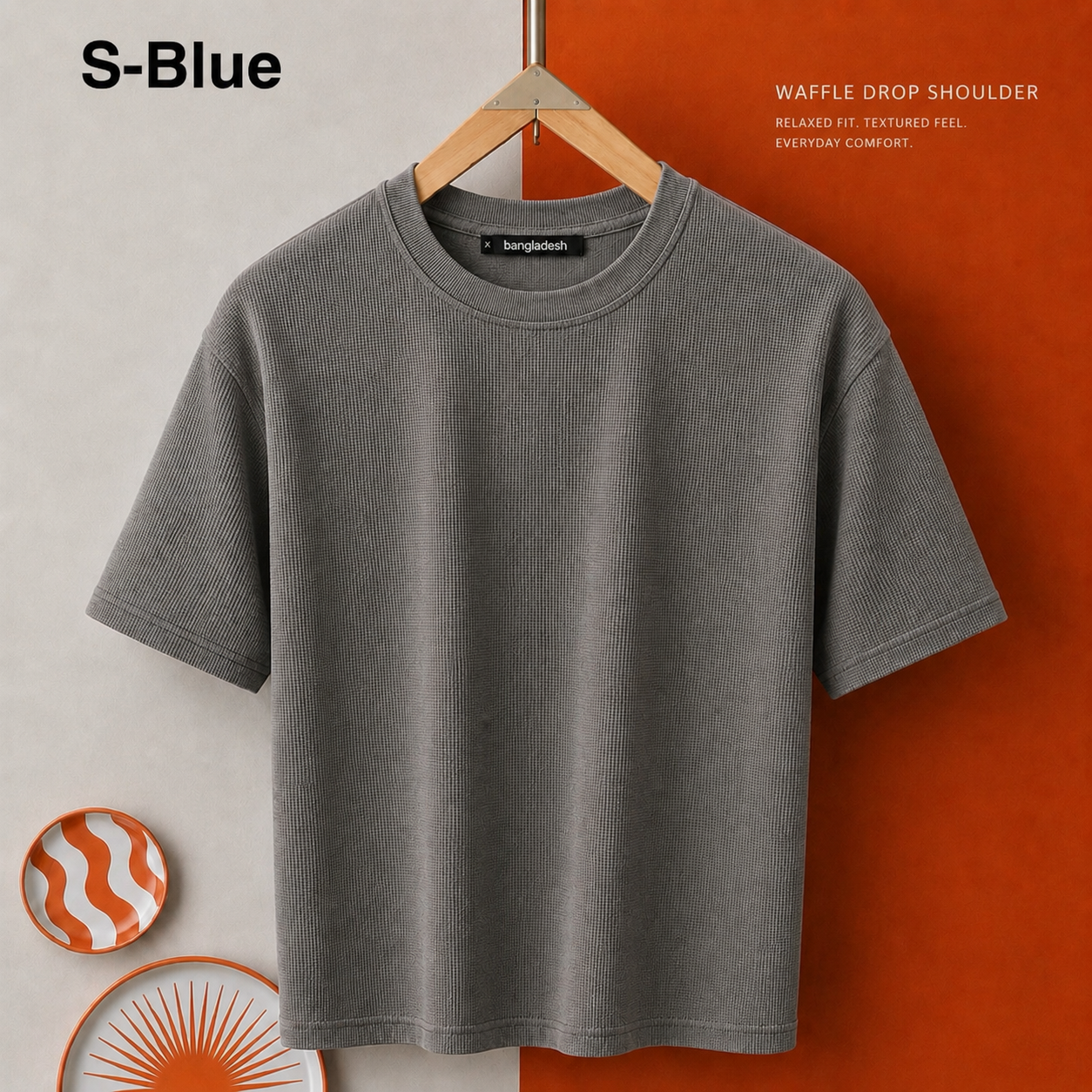 Premium Waffle Drop Shoulder S.Blue
