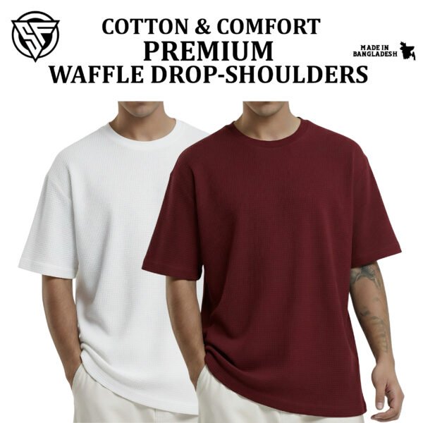 Premium Waffle Drop Shoulder White-Maroon