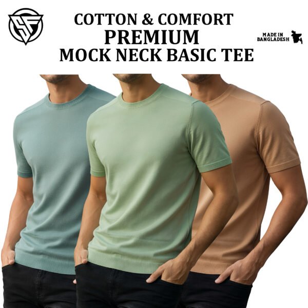 Premium Mock Neck Basic T-Shirt- Mint-Lemon-Beige