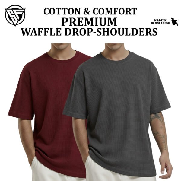 Premium Waffle Drop Shoulder Maroon-Charcoal