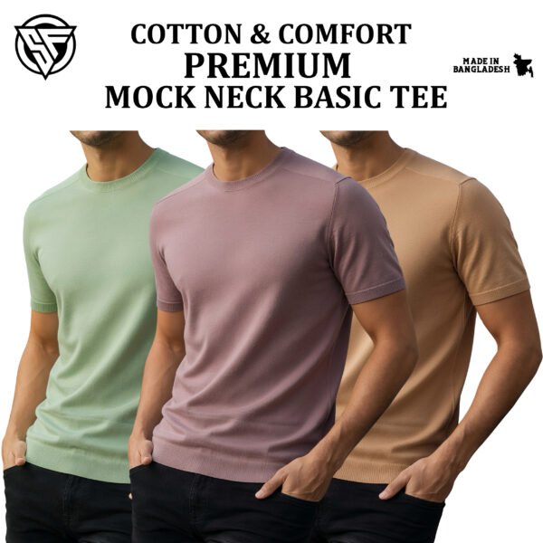 Premium Mock Neck Basic T-Shirt- Lemon-Brick-Beige