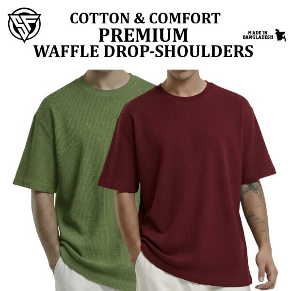 Premium Waffle Drop Shoulder Olive-Maroon