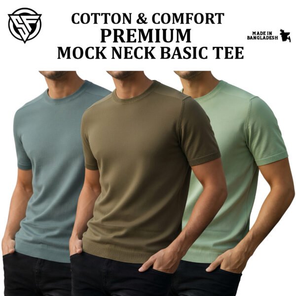 Premium Mock Neck Basic T-Shirt- Pastle-Boil Olive-Lemon