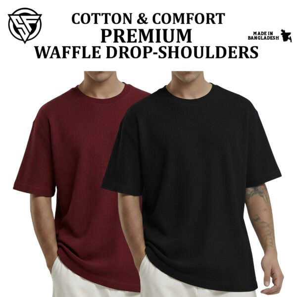 Premium Waffle Drop Shoulder Maroon-Black