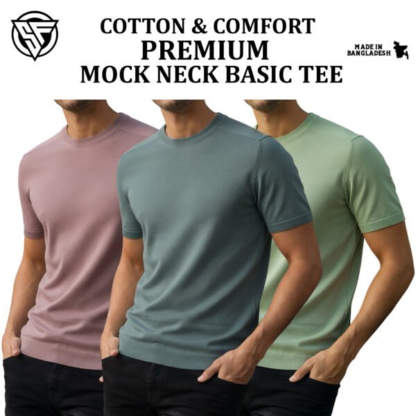 Premium Mock Neck Basic T-Shirt- Brick-Pastle-Lemon
