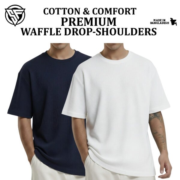 Premium Waffle Drop Shoulder Navy Blue-White