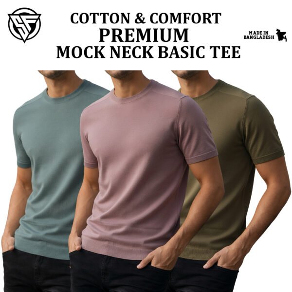 Premium Mock Neck Basic T-Shirt- Pastle-Brick-Boil Olive