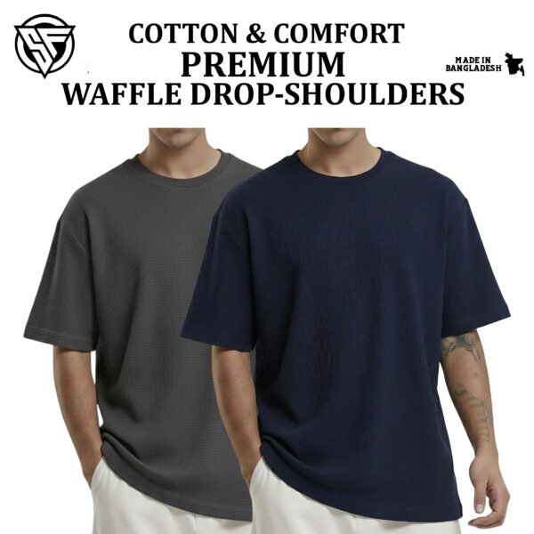 Premium Waffle Drop Shoulder Charcoal-Navy Blue