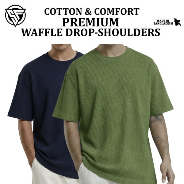 Premium Waffle Drop Shoulder Navy Blue-Olive