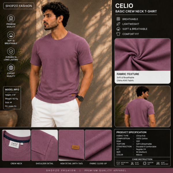 Premium Mock Neck Basic T-Shirt- Brick