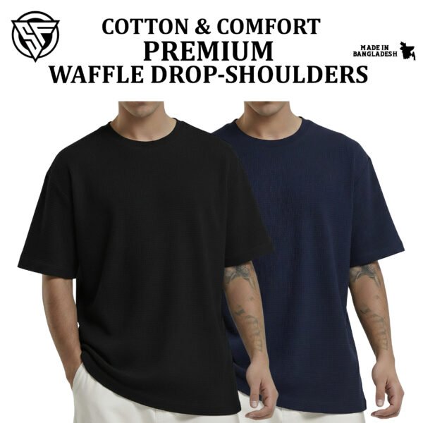 Premium Waffle Drop Shoulder Black-Navy Blue