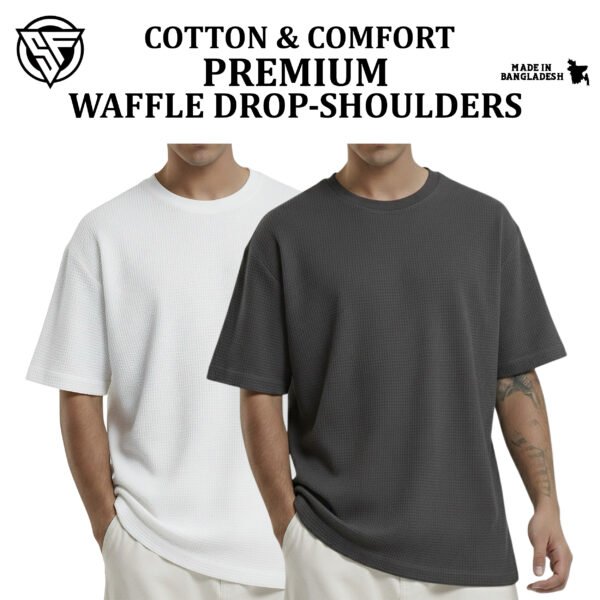 Premium Waffle Drop Shoulder White-Charcoal