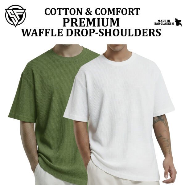 Premium Waffle Drop Shoulder Olive-White