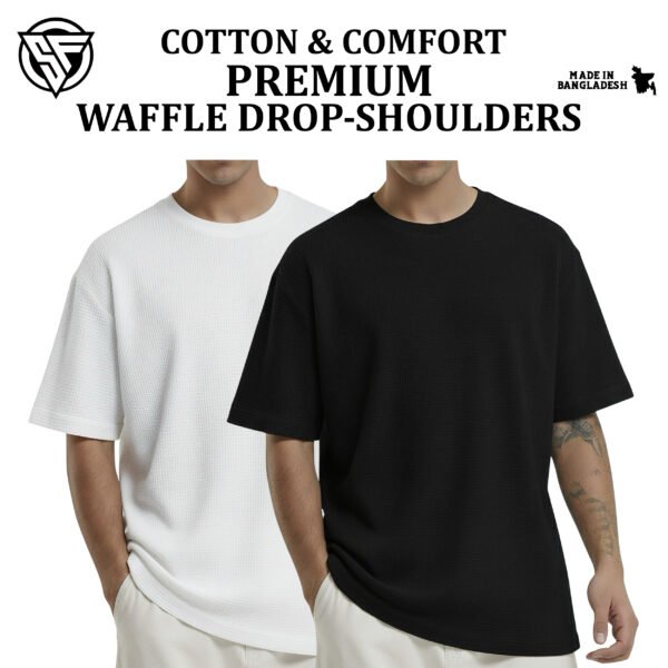 Premium Waffle Drop Shoulder White-Black