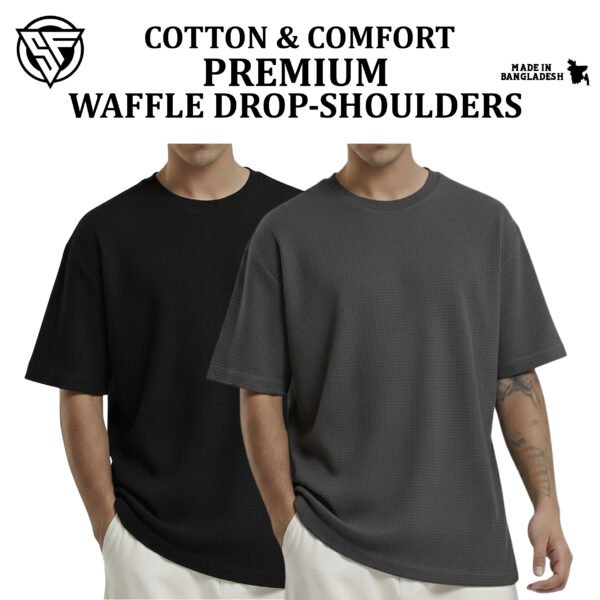Premium Waffle Drop Shoulder Black-Charcoal