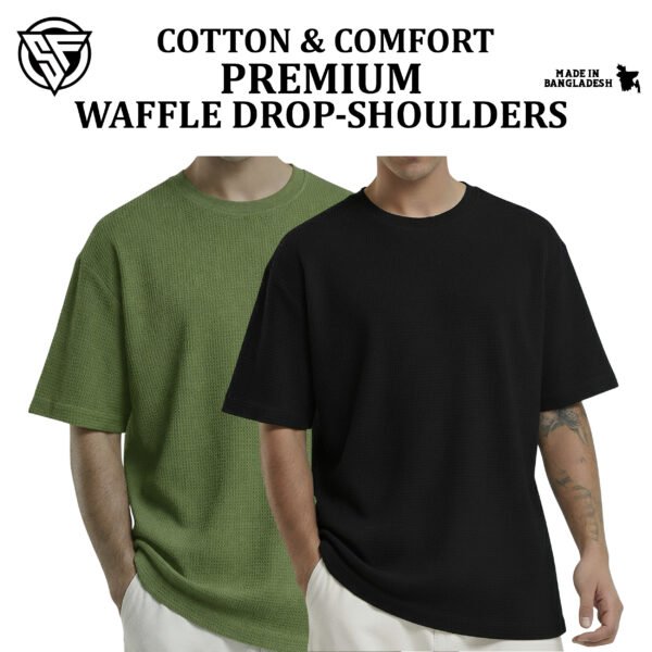 Premium Waffle Drop Shoulder Olive-Black