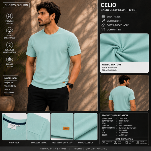 Premium Mock Neck Basic T-Shirt- Mint