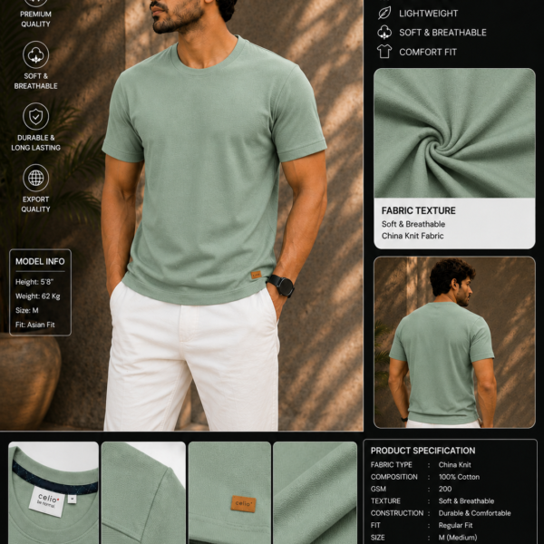 Premium Mock Neck Basic T-Shirt- Lemon