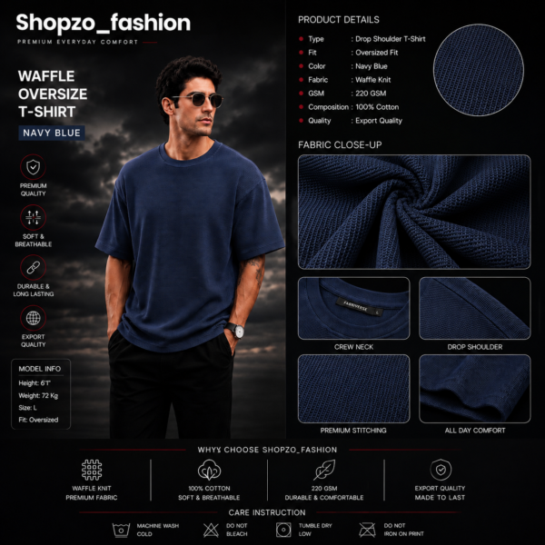 Premium Waffle Drop Shoulder Navy Blue