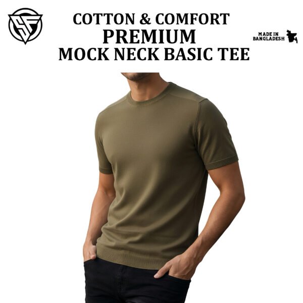 Premium Mock Neck Basic T-Shirt- Boil Olive
