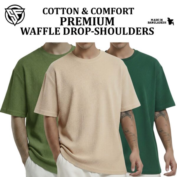 Premium Waffle Drop Shoulder Olive-Biscuit-Green
