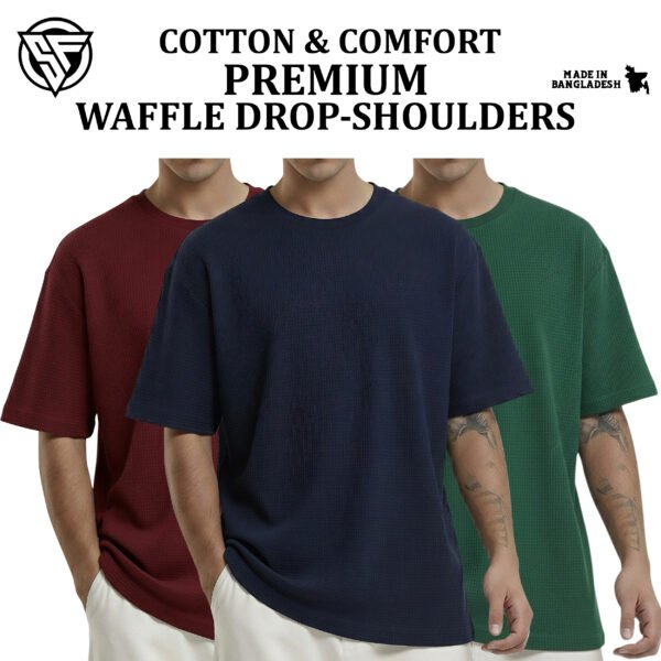 Premium Waffle Drop Shoulder Maroon-Navy Blue-Green