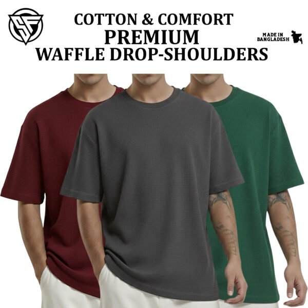 Premium Waffle Drop Shoulder Maroon-Charcoal-Green