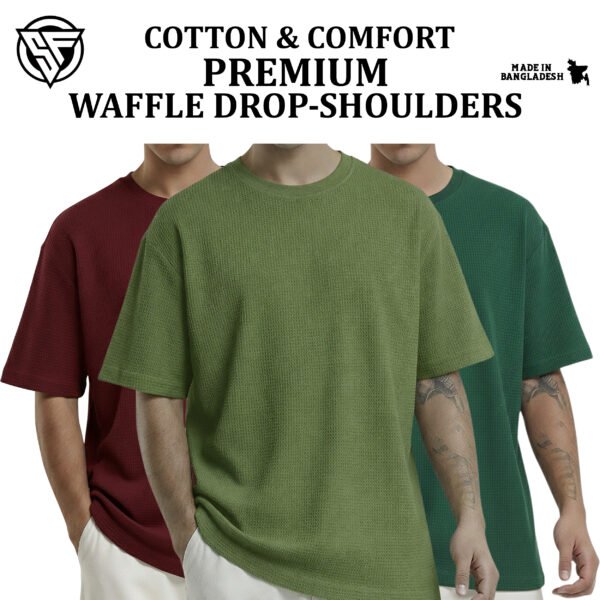 Premium Waffle Drop Shoulder Maroon-Olive-Green