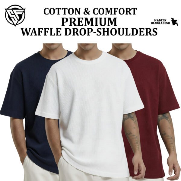 Premium Waffle Drop Shoulder Black-White-Maroon