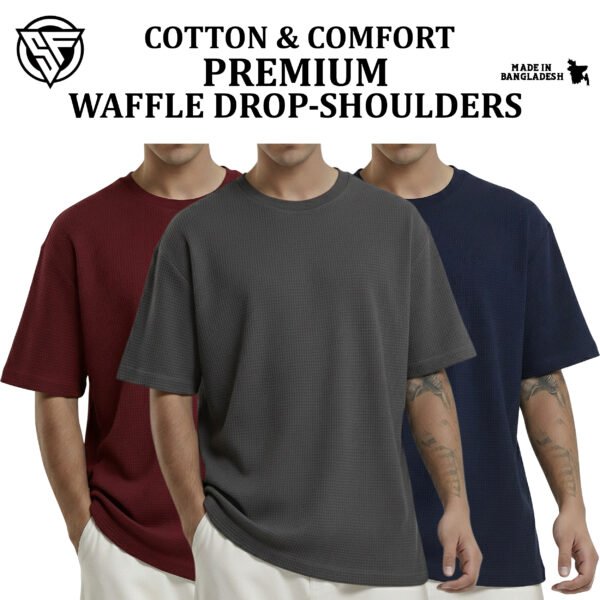Premium Waffle Drop Shoulder Maroon-Charcoal-Navy Blue