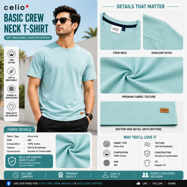 Premium Mock Neck Basic T-Shirt- Mint