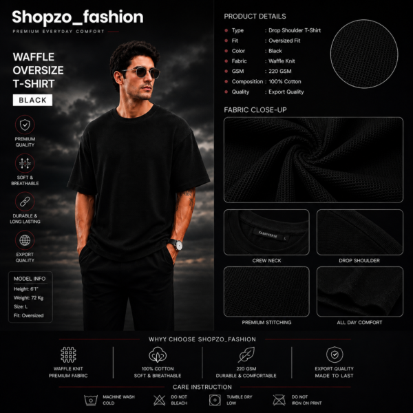Premium Waffle Drop Shoulder Black