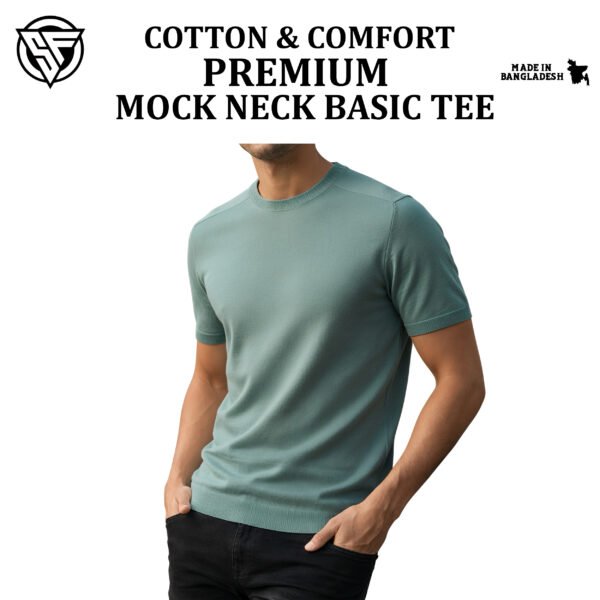 Premium Mock Neck Basic T-Shirt- Mint
